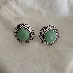 Carolyn Pollack Relios Sterling Silver 925 Green Cabochon Round Stud Earrings 8g